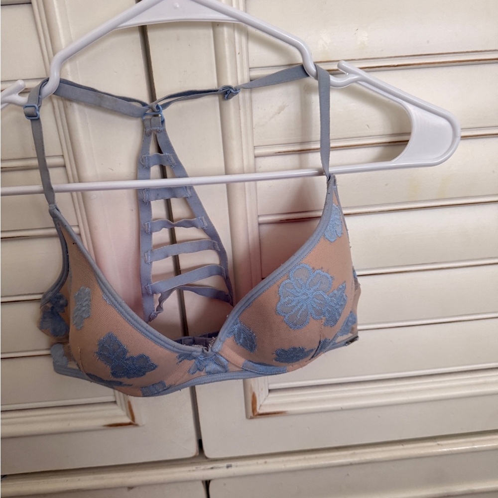 PINK Victoria's Secret Blue Floral Mesh Bralette